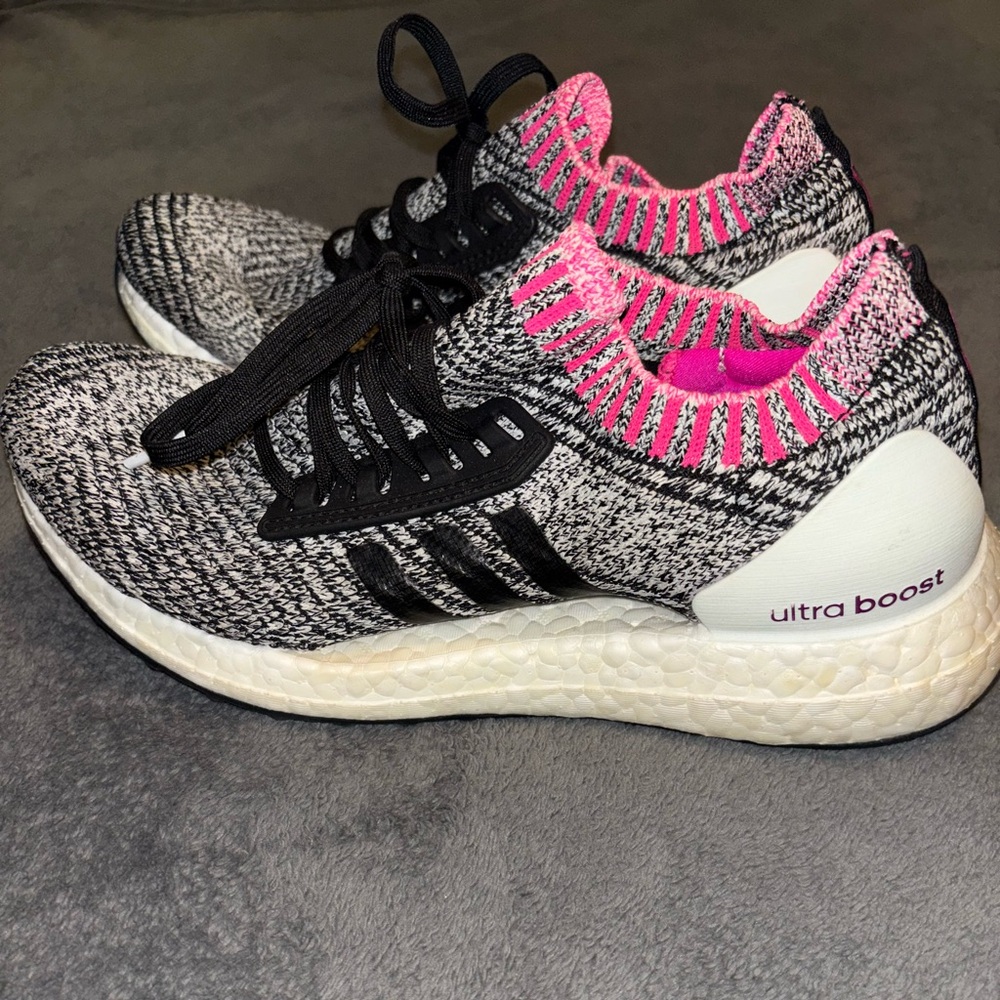 Adidas Black and Pink Sneakers with Boost Cushioning Breast Cancer Awareness